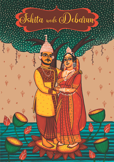 Bengali Patachitra Wedding Card artwork design digital art digital illustration digital painting drawing graphic design illustration