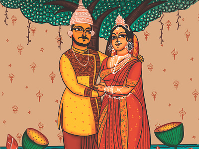 Bengali Patachitra Wedding Card artwork design digital art digital illustration digital painting drawing graphic design illustration