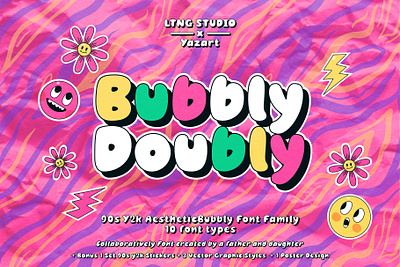 BubblyDoubly font family 90s bubbly cute font type face y2k