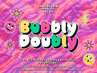 BubblyDoubly font family 90s bubbly cute font type face y2k