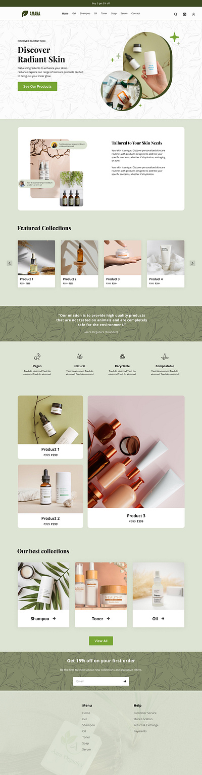 Landing page design for a Skin care brand best landing page green shopify dawn themed landing page skin care ui uidesign ux web design