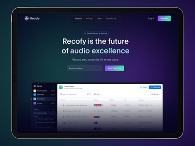 Audio & Video Studio Suite - Recofy Dashboard and Website audio audio editor concept dashboard design edit editor interface ipad navigation panel saas dashboard studio table table view ui ux video videoeditor website