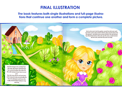 Gerda blue eyes book book illustration childrens book childrens illustration clouds cottage girl golden hair grandmother illustration sweetheart trees