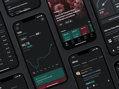 Investment Community App app bar graph candle chart community crypto data feed finance graph investment ios iphone line news price stock ui ux wealth