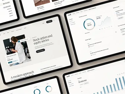 Wealth Management Startup allocation app bar graph chart concept donut feed finance graph landing page modern performance portfolio progress bar startup stock wealth website