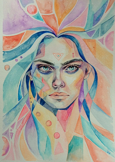 Contemporary Watercolor Painting: Abstract Portrait of Woman abstract art face girl hand painted illustration paint painting style ukrainian art woman