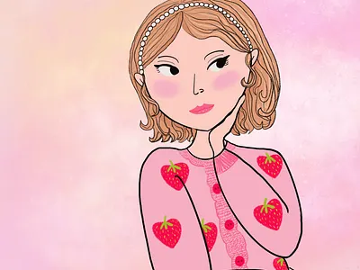 Strawberry sweater girl character design chil childrens illustration cute digital art drawing girly illustration pink procreate