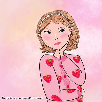Strawberry sweater girl character design chil childrens illustration cute digital art drawing girly illustration pink procreate