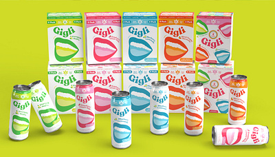Gigli THC Seltzer Cans & Packaging beverage branding can cannabis cans cocktail drink giggle giggly gigli hemp laugh lips logo mouth packaging pop art seltzer thc weed