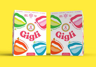 Gigli Variety Packs beverage branding can cannabis cans cocktail drink giggle giggly gigli hemp laugh lips logo mouth packaging pop art seltzer thc weed