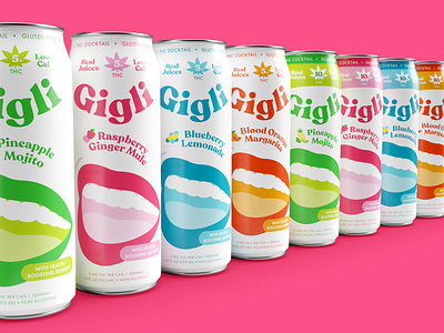 Gigli THC Seltzer beverage branding can cannabis cans cocktail drink giggle giggly gigli hemp laugh lips logo mouth packaging pop art seltzer thc weed