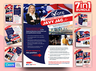 Political Campaign Marketing Material Bundle Canva Template 7in1 marketing material bundle