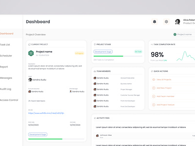 Project Overview Dashboard activity feed dashboard pm dashboard product owner project manager dashboard quick actions screen ui ux web design