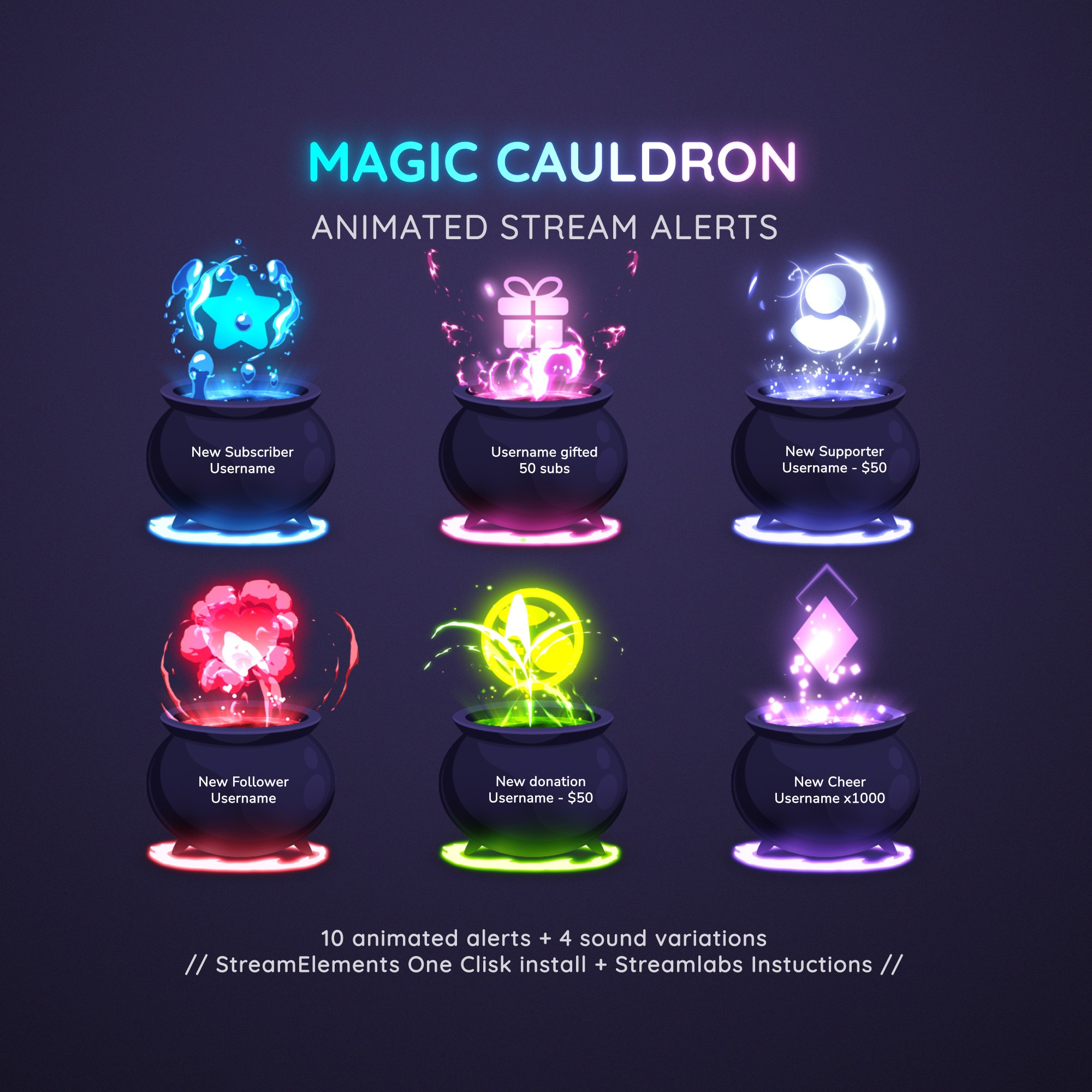 Magic Cauldron Witch Animated Stream Alerts animated alerts animated design design graphic design stream stream alerts stream design stream pack twitch twitch alerts vtuber