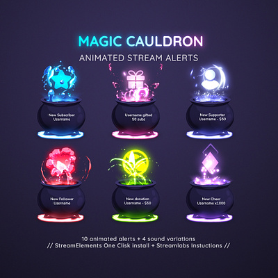 Magic Cauldron Witch Animated Stream Alerts animated alerts animated design design graphic design stream stream alerts stream design stream pack twitch twitch alerts vtuber