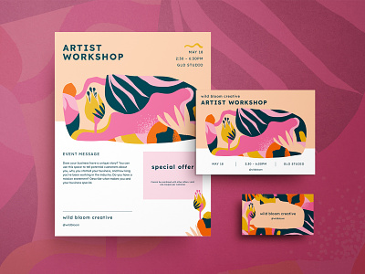Artist Workshop Marketing Set botanicals branding business card design flyer marketing post card tropical
