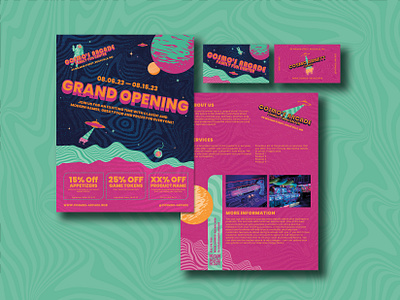 90's Space Psychedelia Brand Identity Set astronaut business card cosmic design flyer flying saucer identity marketing phsychedlic