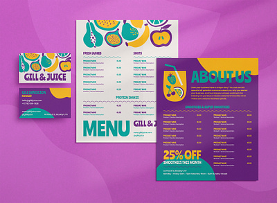Bold Juice Bar Brand Identity Set bold branding business card colorful design flyer fruit juice juice bar