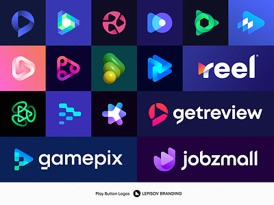 Play Button Logo Collection ar blockchain branding button gaming gradient icon identity logo play vr