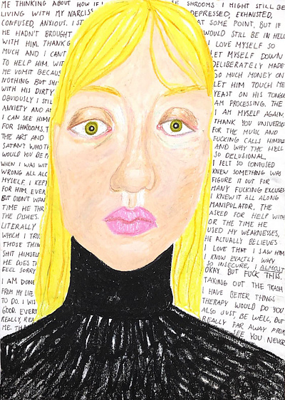 Pastels and Trauma on Paper colorful illustration pastels portrait self portrait trauma