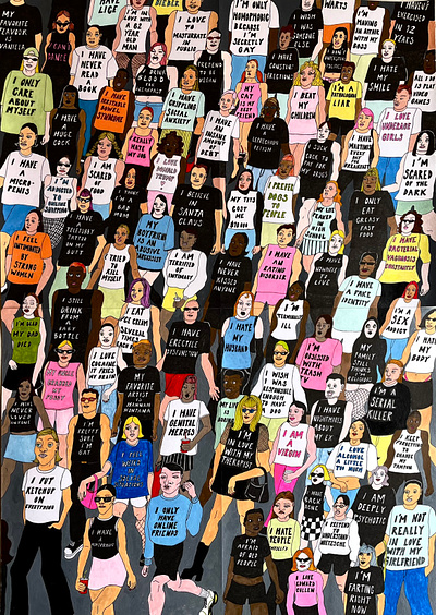 We Are All Freaks colorful crowd illustration painting people satire secrets street