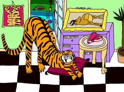 Tiger in Dream Land animal colorful drawing fun hand drawn illustration satire tiger