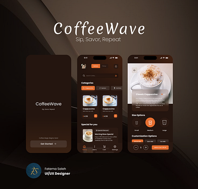 CoffeeWave App: A Sip of Perfection app branding coffee design mobile typography ui