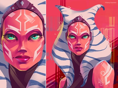 Ahsoka ahsoka ahsoka tano character design editorial illustration fanart freelance illustrator girl illustration illustrator procreate rosario dawson starwars