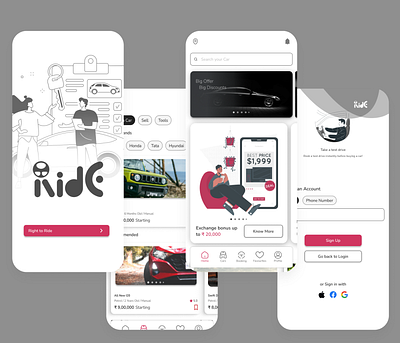 Second Hand Car Buying App (Ride) car carbuyingapp loginpage mobileui ride secondhandcars ui