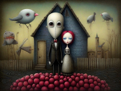 American-Alien Gothic affinity affinity photo ai composite illustration procreate