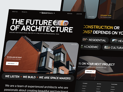 SpaceMakers - Architectural Agency Landing Page agency architecture architecture agency architecture design building clean company construction dark design home home page house landing page minimalist property ui ux web website