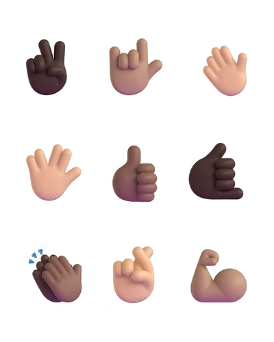 Animated hand gestures in various skin tones.