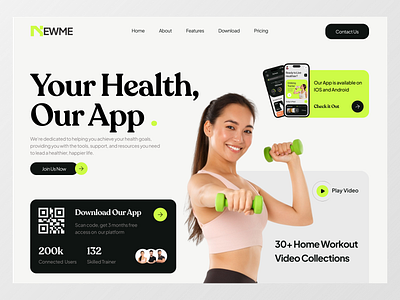 NEWME - Health Tracker Website Header app design gym habit habit tracker header health health tracker home page landing page sport tracker ui uidesign web design website wellness
