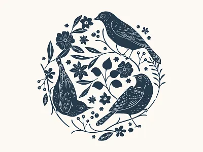 Trio of Birds Illustration art birds design floral graphic design illustration lino linocut monochrome nature pattern design vector woodcut