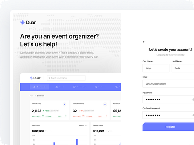 Duar - Register Page 📅 app dashboard design event event dashboard minimal register register dashboard register page ui ui kit ux