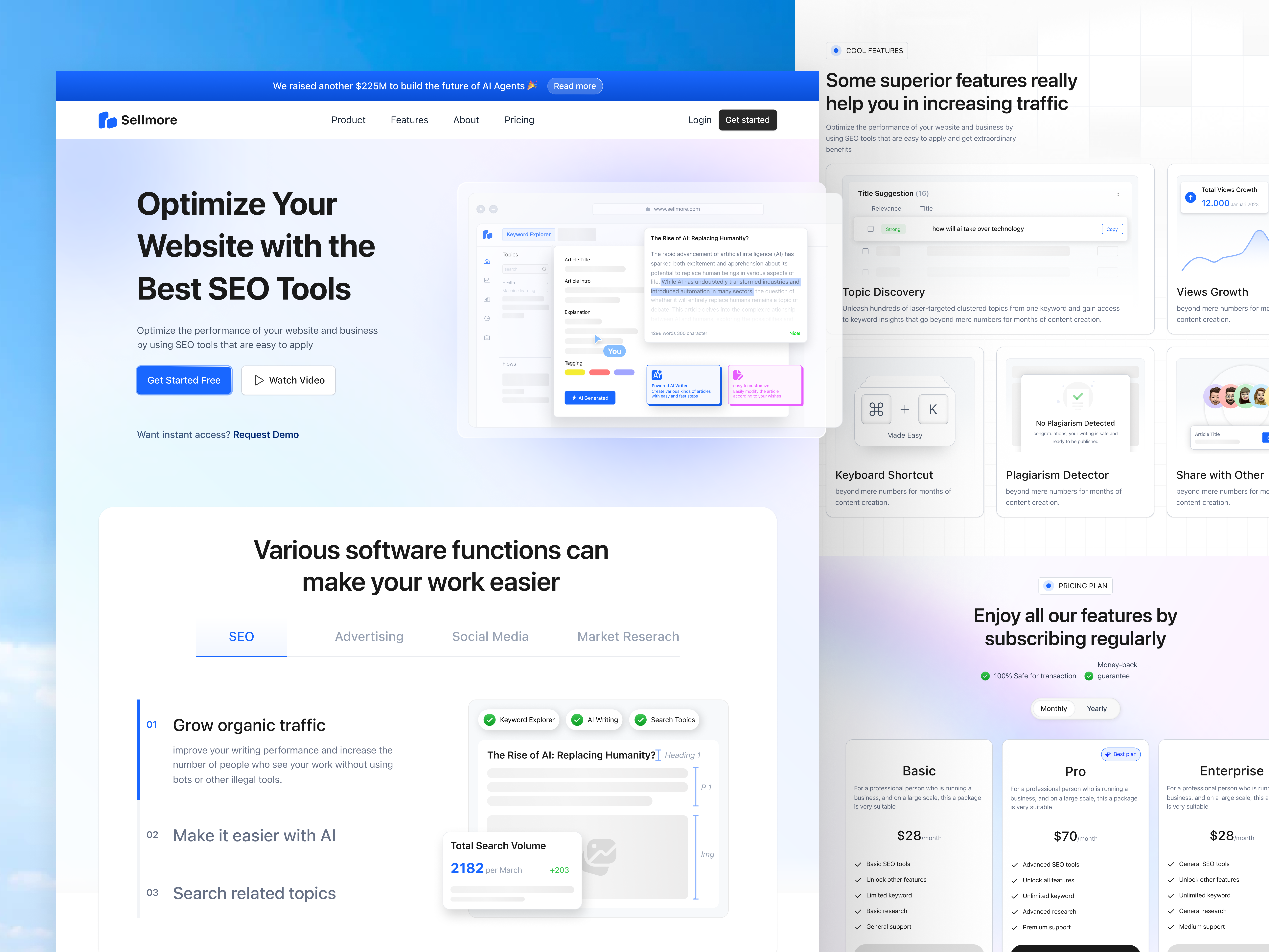 Sellmore - SEO Landing Page analytics tool blue component data visualization land landing page modern research seo seo landing page seo tools simple ui web design