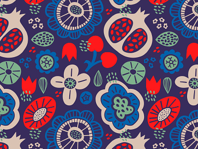 Fruity Floral Folk Patterns art design floral folk fruit graphic design illustration pattern surface pattern vector