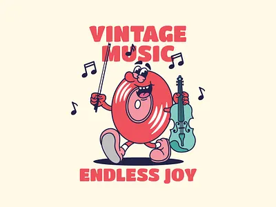 Vinyl Record and Violin 60s 70s brand brand identity branding cartoon character classic graphic design illustration logo mascot merchandise retro summer tshirt vector vintage vinyl violin
