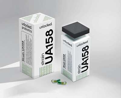 Strain UA158 pills packaging branding graphic design illustration label