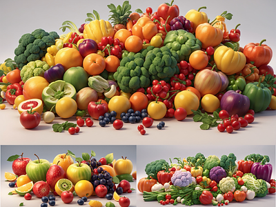 Fruits and Vegetables 3d 3d art abstract ai art cgi colorful food fresh fruit fruits green grocery healthy illustration natural nutrition organic vegetable vegetables vitamin