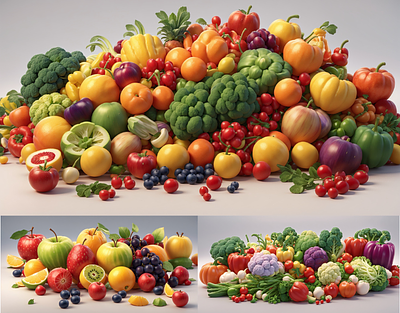 Fruits and Vegetables 3d 3d art abstract ai art cgi colorful food fresh fruit fruits green grocery healthy illustration natural nutrition organic vegetable vegetables vitamin