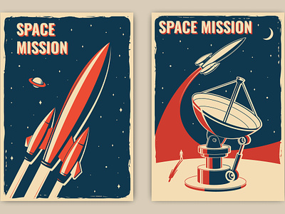 Space Mission adventure antenna launch mars mission poster retro rocket space start