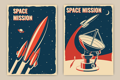 Space Mission adventure antenna launch mars mission poster retro rocket space start