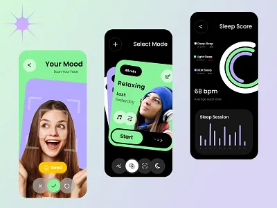 Mood Relaxing Music - Mobile app Design header design hero section design interface landing page design landing page landing minimal design qeb interface ui ux ux ui design web web expert web page web ui website design websites websites ux ui design