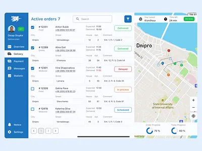 Web Application for Delivery Service (Tablet size) app app design application crm dashboard delivery delivery dashboard delivery service saas tablet tablet dashdoard tablet design ui ui design ux ux design web web app web dashboard wev application