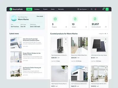 SourceHub: Empowering Your Home Projects animation building cards construction dashboard inspiration product project management statistic ui ux web platform