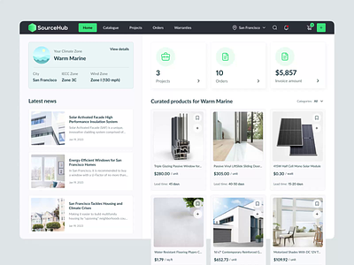 SourceHub: Empowering Your Home Projects animation building cards construction dashboard inspiration product project management statistic ui ux web platform