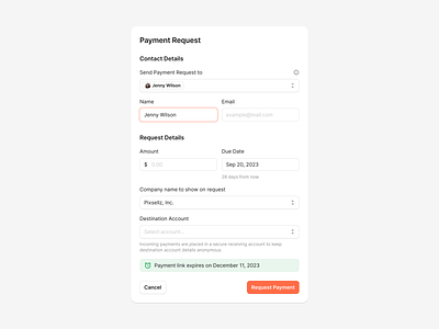 Payment Request Form button design system dropdown figma form forms input input field modal prototyping select select field text area text field ui ui kit uikit ux wireframe