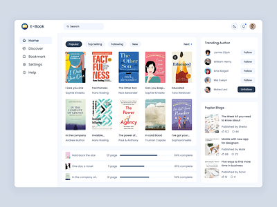 E- Book Dashboard book reading book store clean dashboard design e book e library novel online book product design ui ux web web app website