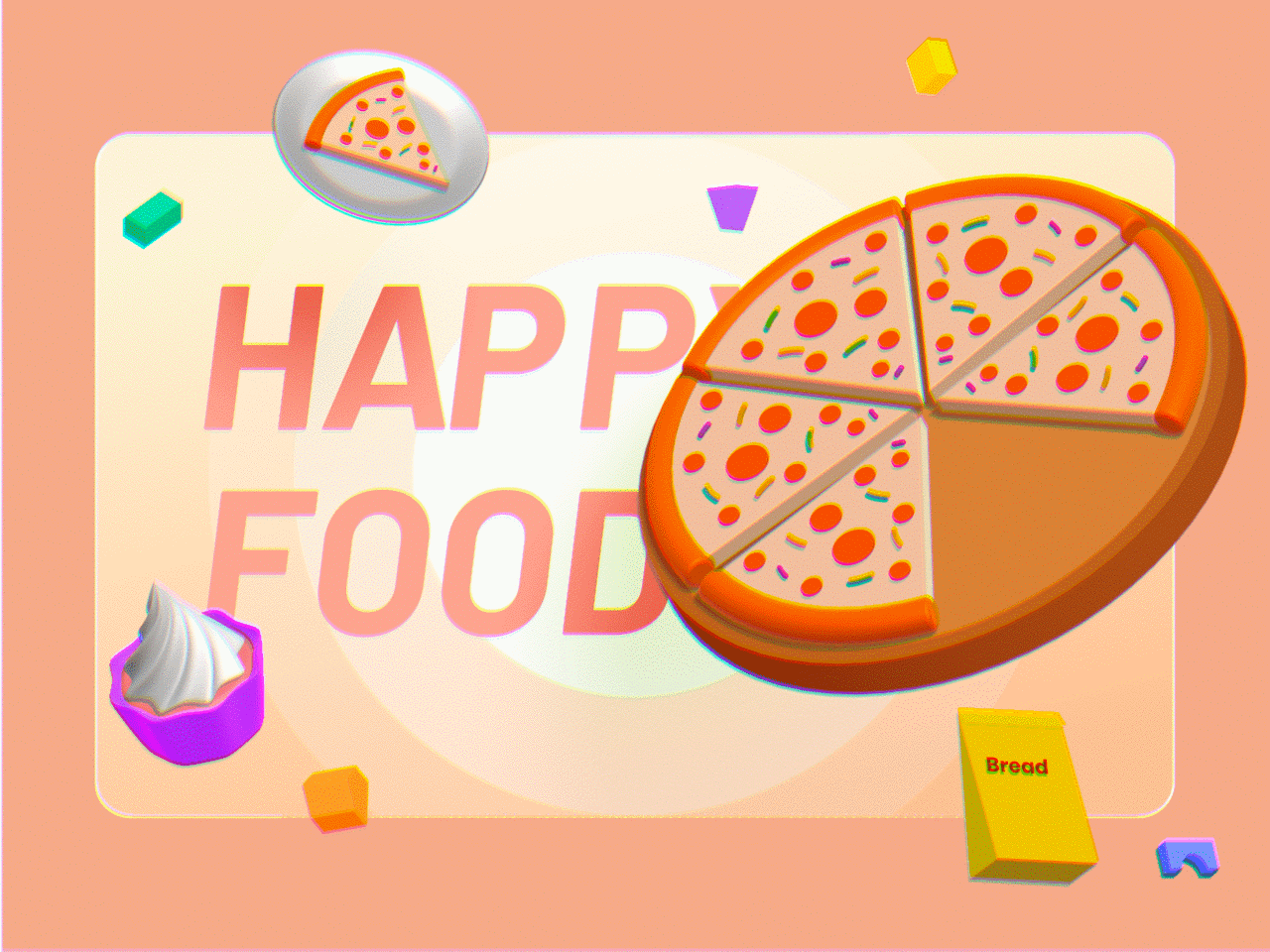 Happy Food-Pizzas 3d animation color food light pizzas ui